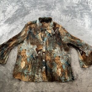 Sere Nade NY Micro Pleated Button Up Blouse PXL Whimsigoth Abstract Print